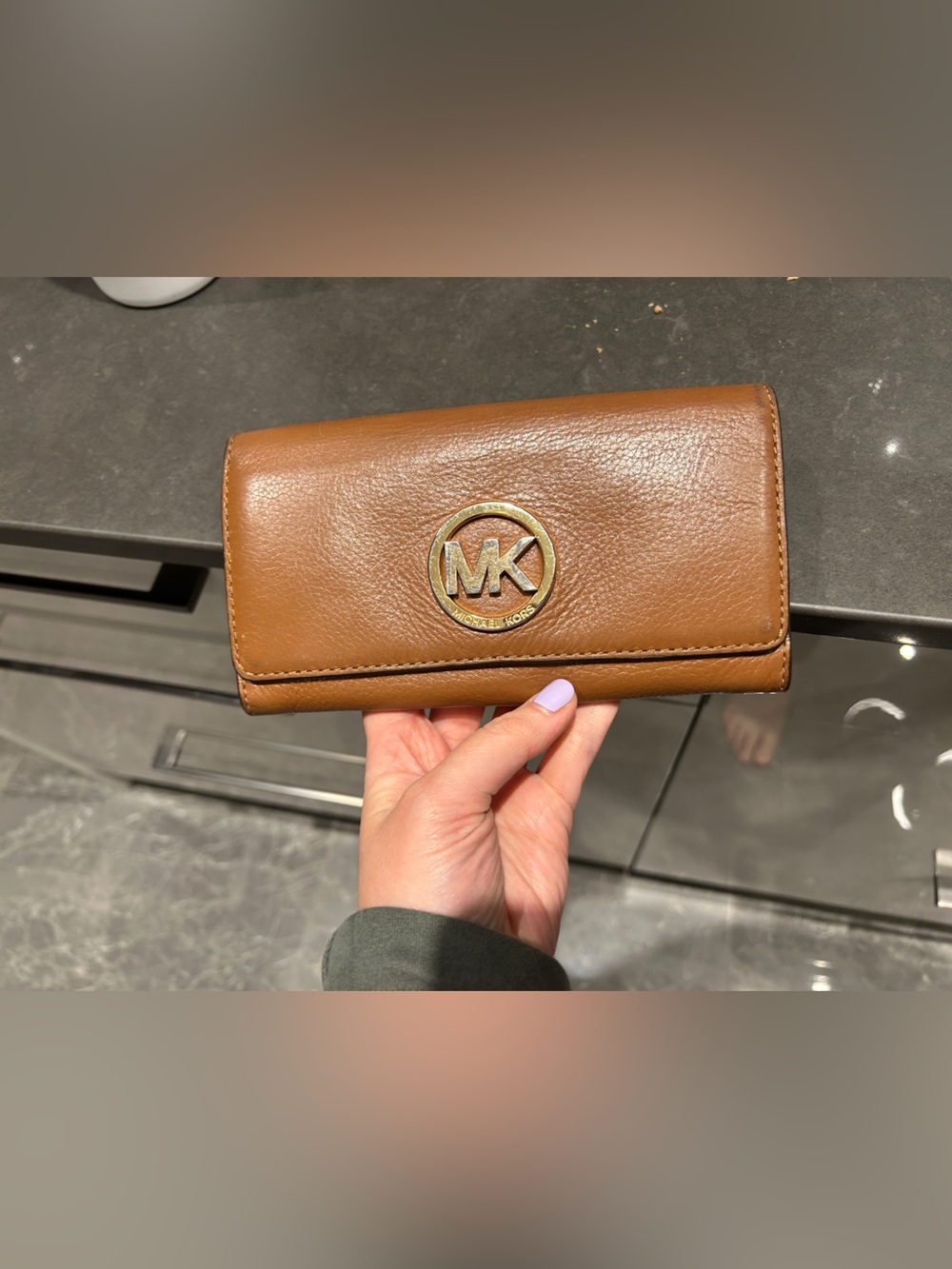Michael Kors Tan Leather MK Logo Continental Wallet